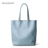 米妮鸟（minibird）真皮包包2026新款大容量托特包女包简约时尚头层牛皮单肩包女大包 亚麻蓝 竖款