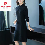 皮尔卡丹羊毛针织连衣裙女冬天配d衣的2023春冬新款洋气加厚打底衫内搭毛 黑色 3XL 135-150斤