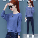 闪蜜针织衫女蝙蝠袖针织打底衫新款秋冬装遮肚宽松百搭洋气质女士上衣 蓝色 05 XL 建议120-130斤