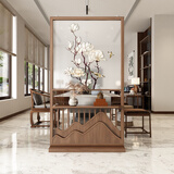 凯木锐新中式实木入户屏风隔断遮挡书房茶室假山造型带置物板可移动座屏 双面苏绣 100*180CM进口胡桃木精品漆