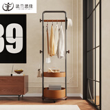 法兰思佳轻奢可移动衣帽架卧室不锈钢钛金马鞍皮收纳落地挂衣架设计师家具 P10 棕色