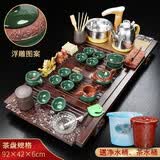兿凡臻品 功夫整套茶具套装家用全自动实木乌金石茶盘茶台一体式电磁炉 15祥云浮雕冰裂