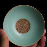 心去處汝窑茶漏茶滤全瓷一体茶叶过滤网加公道杯陶瓷滤茶器茶隔茶具配件 圆形单个茶滤【天青陶孔】