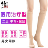 修正静脉曲张弹力袜子夏季薄款辅助医用治疗型男女士二级贴身压力袜减压裤小腿袜防血栓水肿疼痛可搭冷敷凝胶 2级中筒 肤色包趾 L