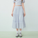 乐町韩系甜美蛋糕长裙少女感纯棉半身裙基础好穿长裙 婴儿蓝（现货） S