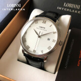 罗宾尼（LOBINNI）【品质严选】品牌手表男士超薄全自动机械表防水商务休闲时尚腕表 银壳白面黑皮