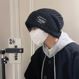 帽忆橱帽子男秋冬季潮毛线帽男款保暖百搭冷帽宽松大头围显脸小针织帽男 方标帽黑色 54-65cm