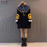索宛亦（SUOWANYI）2022秋装韩版新款大码女装胖mm宽松显瘦中长款套头长袖冬季卫衣女 黑色笑脸【春秋】 2XL 【建议140-160斤】