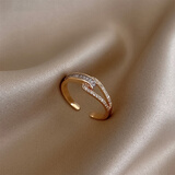 柚芳高级爱心仿珍珠戒指女小众设计轻奢精致猫眼石食指戒新款开口指环 镶钻皮带J217【单个装】