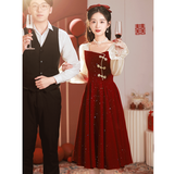 塞德勒（SAIDELE）敬酒服2025新款新娘小个子平时可穿新中式订婚连衣裙回门晚礼服女 酒红色B款 S (建议86-95斤)