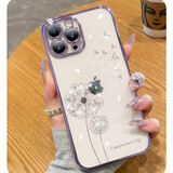 橘左适用苹果14promax手机壳女款iPhone14网红高颜值高级感中国风女士轻奢闪钻软透明镜头全包小孔镂空 苹果14Promax【蒲公英-暗紫色】