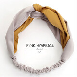 菱梦 韩版洗脸发带 女士弹力束发带 针织印花宽边头带 交叉布艺发箍 姜黄浅灰 1件