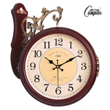 康巴丝（Compas）双面挂钟欧式石英钟挂表客厅餐厅摇摆时钟表摆钟钟表 1062仿木