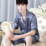 雅鹿冰丝睡衣男夏季薄款短袖短裤家居服夏天可外穿男士大码套装 NSLUJ-【短袖短裤】-冰蓝 XL 男【推荐125-150斤】