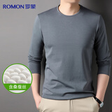 罗蒙含桑蚕丝长袖T恤男士POLO上衣冰丝圆领体恤衫打底衫男装 灰色 XL 