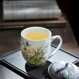 千红窑 醴陵毛瓷茶杯陶瓷杯带盖大容量中式办公会议杯手绘办公杯子礼品 绣外惠中