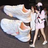 柯妮丽人老爹鞋女潮2025年夏季新款时尚网鞋厚底女士百搭鞋子运动休闲鞋 米粉色 36