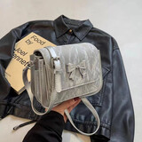 喜梵登 XEFARDER高级感洋气小包包新款蝴蝶结小方包休闲百搭单肩斜挎包小众实用 银色【质量款】