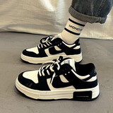 翠雅阁女鞋2024春秋新款透气鞋子女百搭厚底增高板鞋女学生运动休闲鞋潮 D1白黑 37