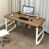 木以成居电脑桌台式书桌书架双层加宽现代简约钢木学习桌子橡木色100*60cm