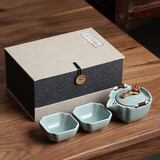 宁不凡（NINGBUFAN） 办公旅行茶具套装汝窑便携快客杯一壶二杯功夫茶具带过滤开片 一壶两杯+礼盒