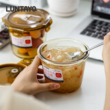 LUNTAYO日本玻璃汤碗高硼硅可微波炉加热密封带盖早餐杯上班族便携保鲜盒 圆形 700ml 食品级高硼硅