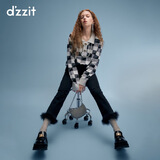 DZZIT【爆款补单】地素牛仔打底裤春秋甜酷少女水洗黑可拆卸羽毛饰边 黑色（批次二） S