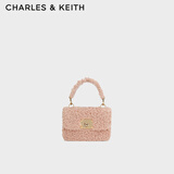 CHARLES&KEITH编织手柄毛绒手提斜挎包婚包小方包生日礼物CK2-50781528-1 粉红色Pink S