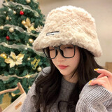 酒风学长纯色羊羔毛渔夫帽子女秋冬日系百搭显脸小加厚保暖毛绒盆帽女冬季 ~DOR水桶帽-米色 M56-58cm