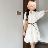 沐霓春夏2025年日常度假精致内搭白色衬衫连衣裙子女小个子早春旅游 白色 【送腰带】 L