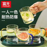 富光 玻璃杯茶杯透明泡花茶杯带把手杯子客厅水杯家庭套装男女牛奶杯 四只装