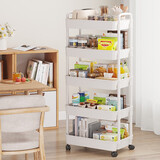 乐活时光厨房落地置物架多层移动小推车置物架蔬菜收纳家用零食架储物架 5层时尚白【豪华款】