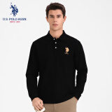 U.S. POLO ASSN.保罗polo衫男秋季商务休闲t恤男纯色百搭上衣男装 经典黑 3XL 