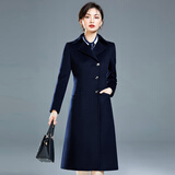 芭妃娅职业呢子外套过膝长款空姐大衣女毛呢工作服2019冬季加厚礼仪工装 藏青色毛呢 M