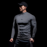 Monster Guardians健身服男秋半开襟拉链运动服修身弹力透气双色长袖健身训练服 飓风灰 M 【偏小,建议拍大一码】