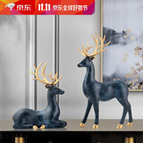 潮域 北欧风格创意福鹿象牙座钟摆件台式桌面个性静音钟表客厅酒柜电视柜玄关欧式家用奢华艺术软装饰品摆设 福鹿/雪花蓝