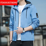 YOOOURTHING男士休闲夹克青年时尚休闲连帽外套男城市轻户外春秋冬加绒夹克男 XZ1402-2130-雾蓝色 2XL 【建议120-150斤】