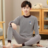 秋衣秋裤男套装中大童学生初中生高中生半高领纯棉青少年衣裤薄款棉毛衫男士全棉保暖内衣 咖啡 口袋竖条 M 160码适合身高150-160cm