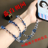 觅倩手机挂件长款挂绳水钻水晶珠子挂脖女款吊坠时尚手工编织防丢通用 蓝白相间（长款90颗珠子左右）