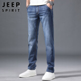吉普（JEEP）牛仔裤男宽松春夏季男士直筒裤微弹休闲男裤 磨白蓝色 34 