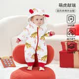 欧孕（OUYUN）婴儿国风新年夹棉连体衣冬款外出服宝宝百天保暖加厚哈衣爬服春季 萌虎献瑞 80cm 【建议身高75-82cm】