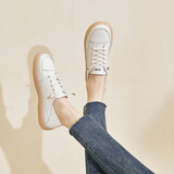 ZHR休闲鞋女真牛皮可踩脚果冻底女鞋学生舒适百搭运动免系带平底小白鞋女 A77 米色 39 