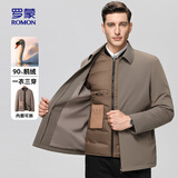 罗蒙（ROMON）夹克鹅绒羽绒服男短款翻领厚款保暖中青年冬季干部外套A29卡其185