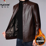 啄木鸟皮衣男中年爸爸秋冬皮夹克男士加绒加厚外套中老年软皮上衣皮衣男 29458棕色【加绒】 175/L