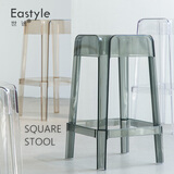 世途北欧透明亚克力椅子吧凳水晶高脚方凳时尚凳子现代简约塑料吧台椅 坐高45cm版-透明灰