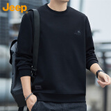 吉普（JEEP）卫衣男春秋季圆领长袖T恤男士宽松休闲衣服男装 黑色 L 