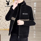 花花公子 呢子外套男秋季潮流韩版修身商务休闲短款男装毛呢夹克秋冬季立 8801黑色 XL