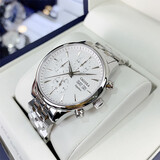 卡罗莱男士手表全自动机械表运动男表防水多功能时尚真皮精钢带夜光腕表 银色白色钢带 CA1112