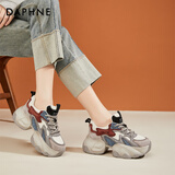 达芙妮时尚拼色老爹鞋女厚底高跟运动休闲鞋潮款舒适女鞋 灰蓝色 39 