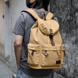 墨一双肩包男士短途旅游背包休闲简约电脑包户外登山包大学生轻便书包 卡其色大号（升级款）